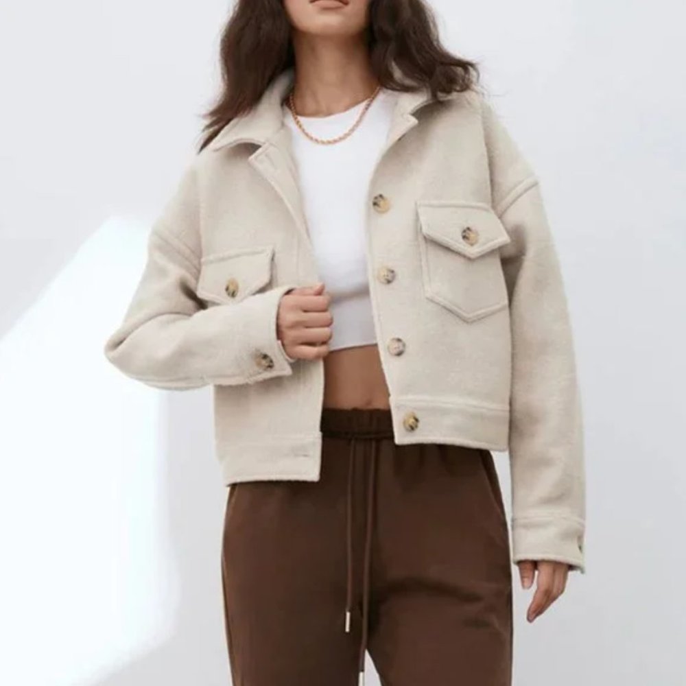 Commense Cream Cropped Button-Front Jacket - image 1